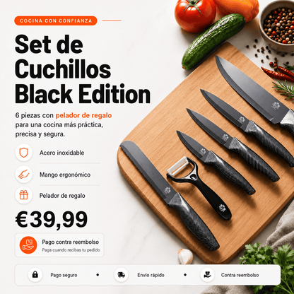 Set de Cuchillos de Cocina Profesionales y Pelador 6 Piezas Antiadherente
