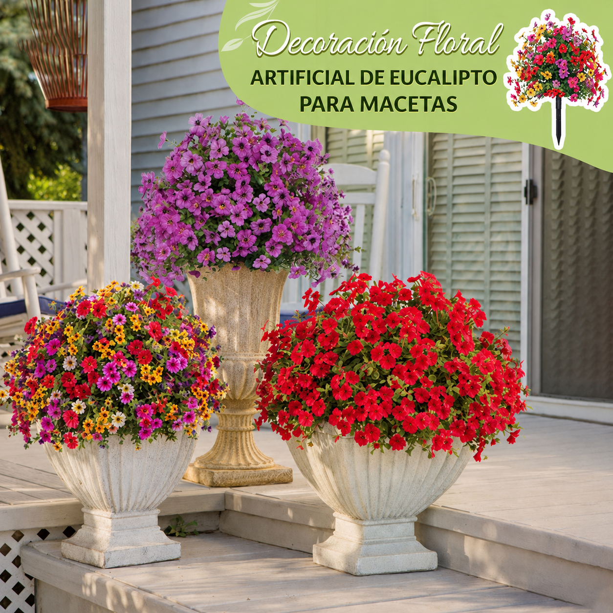 Decoración floral artificial de eucalipto y violeta para insertar en tierra