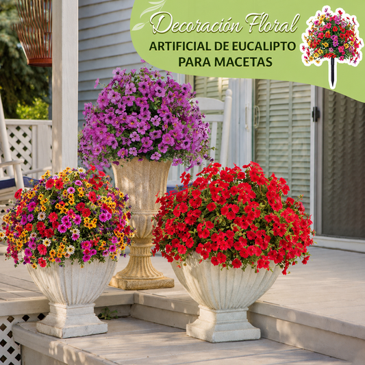 Decoración floral artificial de eucalipto y violeta para insertar en tierra