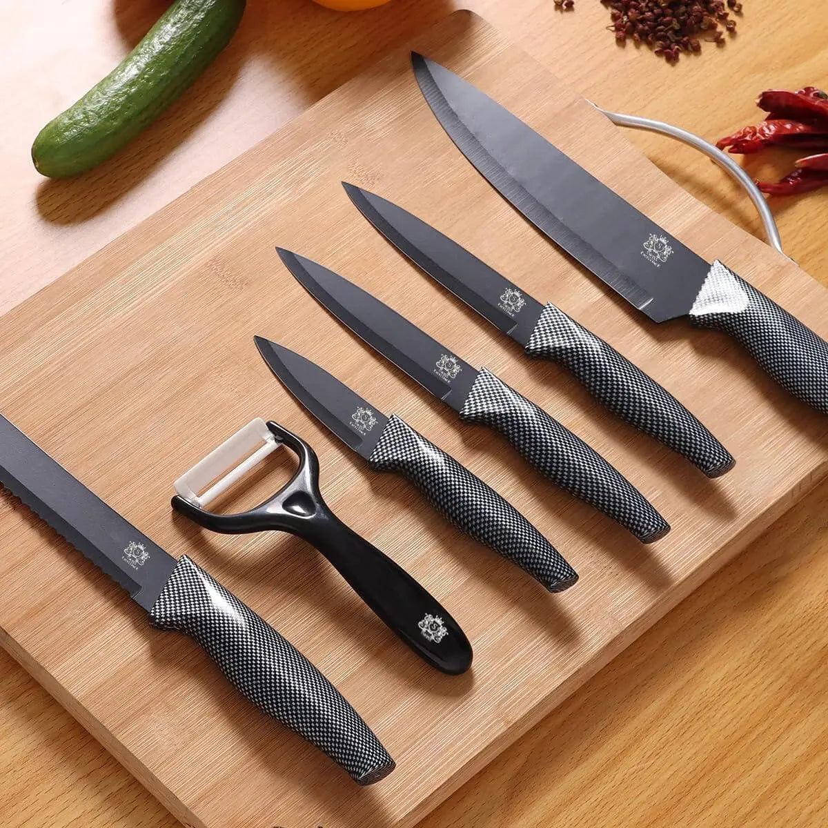 Set de Cuchillos de Cocina Profesionales y Pelador 6 Piezas Antiadherente
